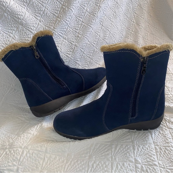 Sporto Waterproof Suede Ankle Booties Faux Fur ‘Karmen’ Navy Women’s Size 11W - Picture 3 of 17